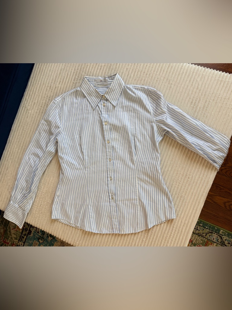 Like New Carolina Herrera Tailored Blue & White Striped Button-Down Shirt